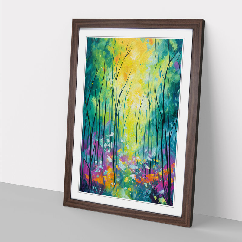 Spring Forest Action - Single Picture Frame Print on Wood, 46cm H x 34cm W x 2cm D, Walnut 