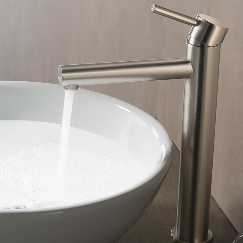 Blossom Brushed Nickel Finish Tall Single Hole Vessel Sink Faucet – Modern Solid Brass Bathroom Vanity Faucet with Single Handle and Water Supply Hose