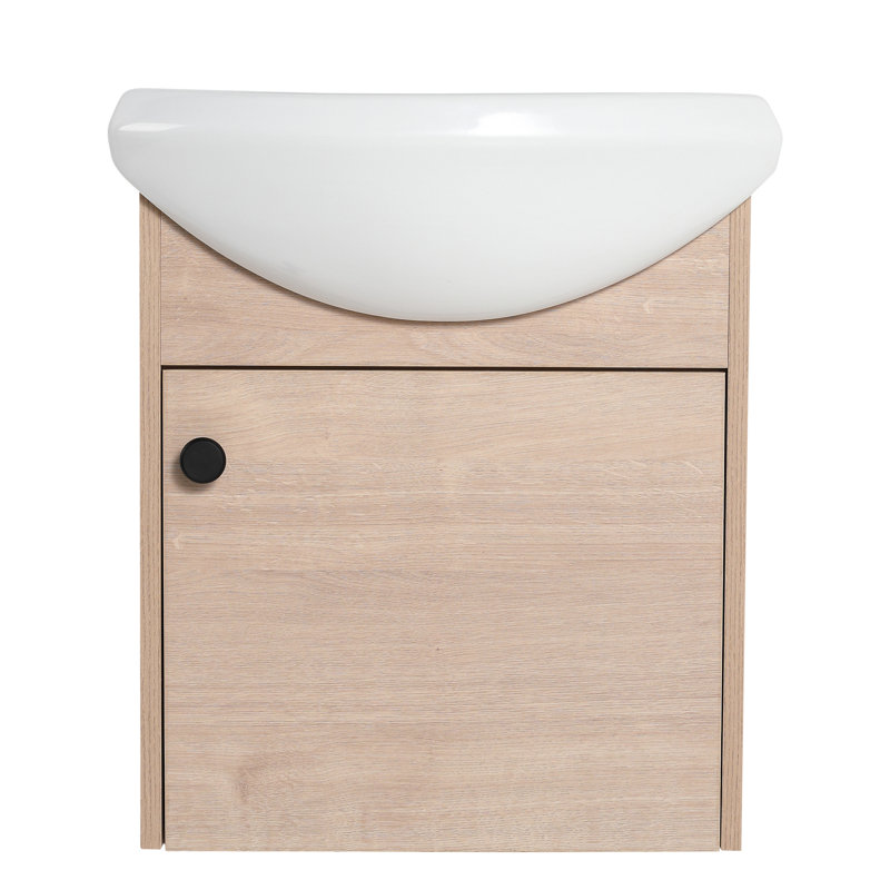 Armoire de salle de bain 18 po avec lavabo en céramique. Unité murale. Contreplaqué. Couleur chêne. Armoire de rangement classique et pratique en porcelaine. Fabrication en contreplaqué. Finition. Simple