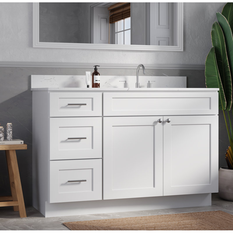 Disar 52'' Single Bathroom Vanity with Quartz Top, White