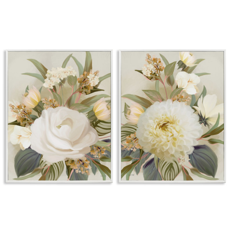 «Soft Neutral Dahlia & Rose», ensemble de 2 impressions giclées encadrées par House Fenway, H 14 po x l 22 po