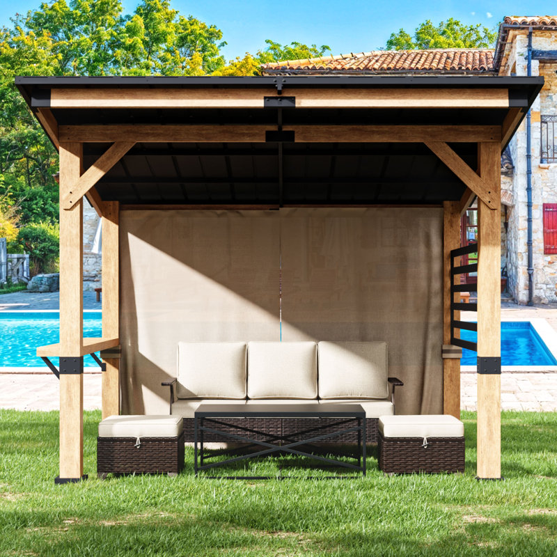 11 Ft. X 10 Ft. Solid Wood Patio Gazebo With Bar Counter