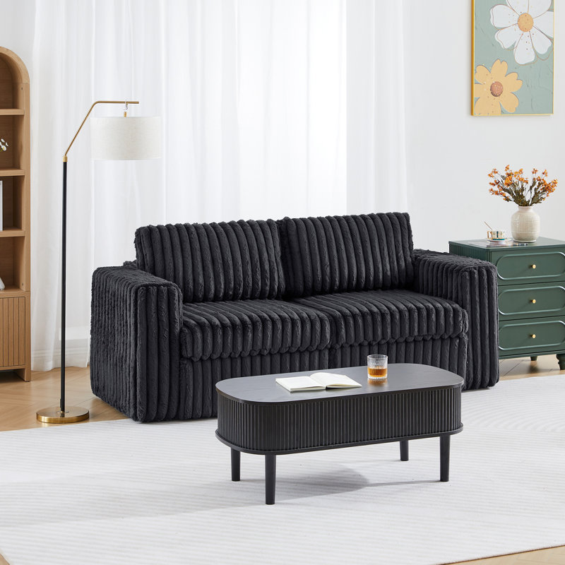 2-Seater Modular Sectional Sofa, Black Faux Fur