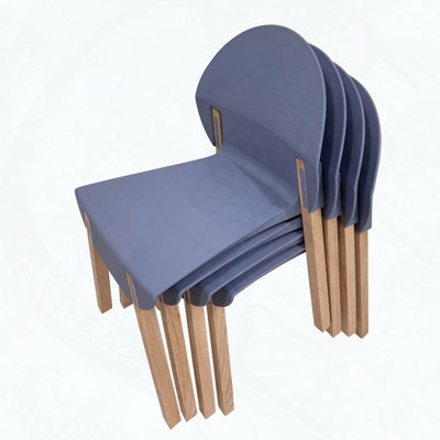 Ensemble de 4 chaises de salle à manger modernes gris-bleu avec pieds en chêne massif
