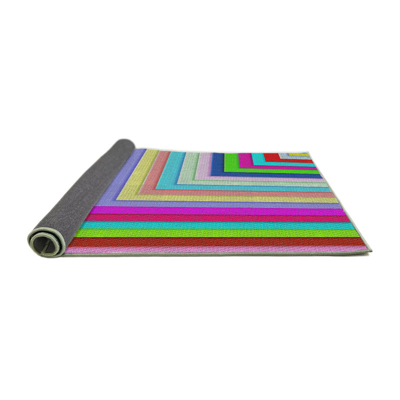Tapis rayé en laine / polyester tissé à la machine rose / rouge / vert, Rond 4 pi