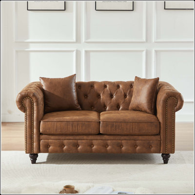 63.5" Tech Fabric Chesterfield Sofa with Button Design and Nailhead Arms