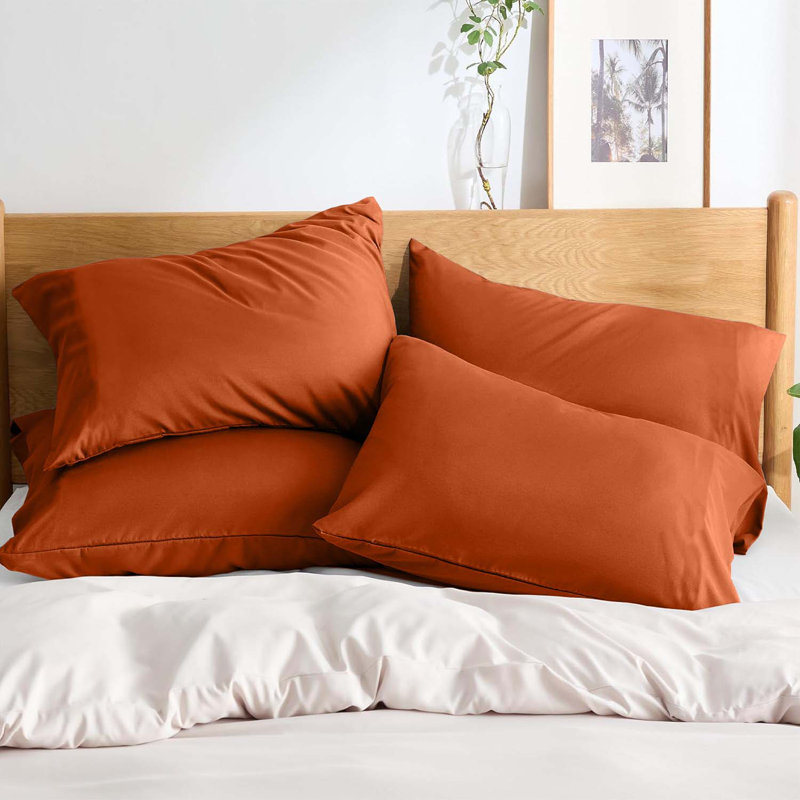 100% Microfiber Solid Dyed Pillowcase - Modern Accent Pillow Cover for Sofa, Bed & Living Room, Rust