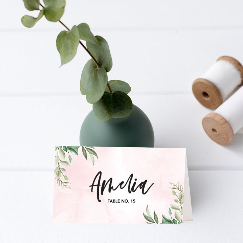 Cartes de place pour tente de table, feuilles de rosé, rosé, rosé, paquet de 56