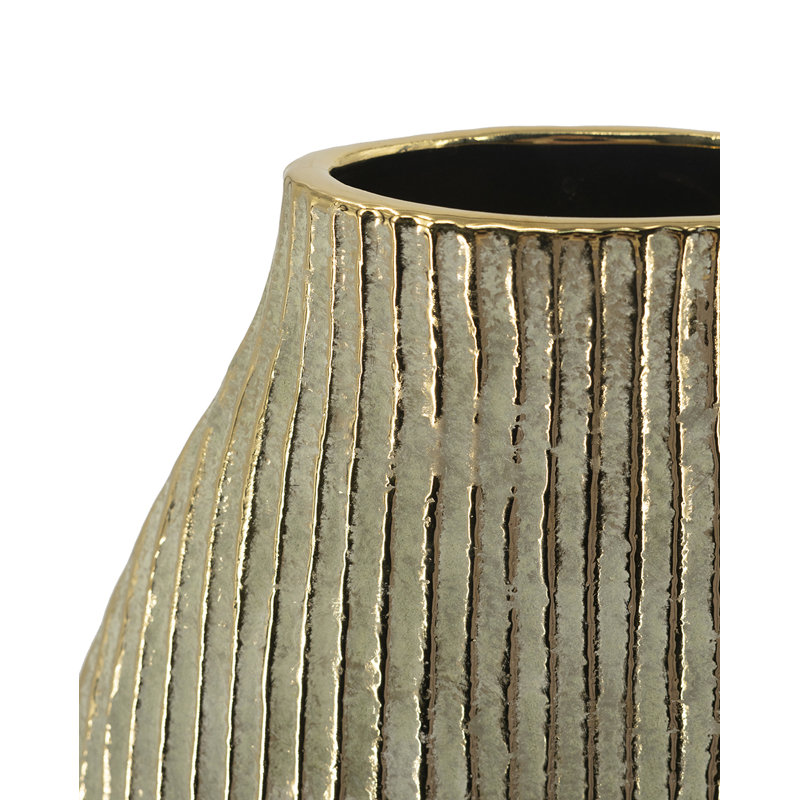 Vase décoratif en céramique 10,5X3,5X17,5 "or avec texture nervurée verticale, 17,5 po H x 11 po L x 3,7 po P