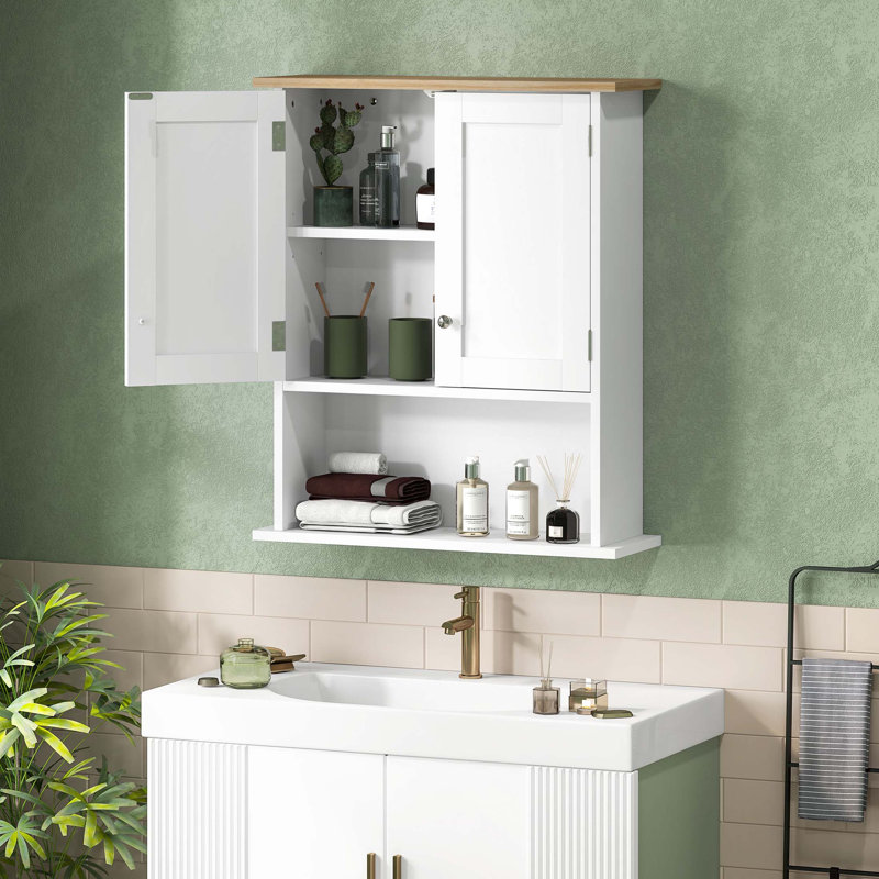 Bathroom Wall Cabinet, Modern Bathroom Cabinet Wall Mounted Medicine Cabinet with 2 Doors, Adjustable Shelf, Over the Toilet, White