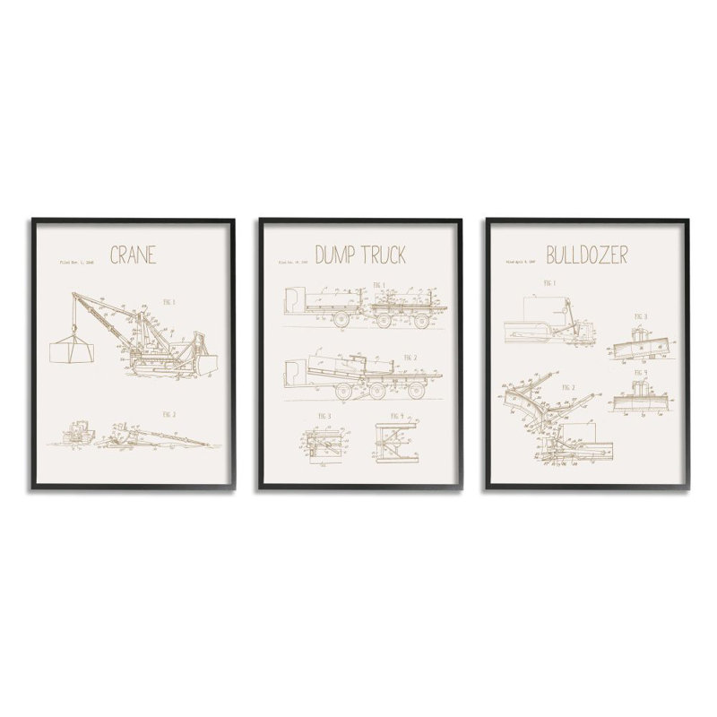«Figure charts of construction camions neutre» par Daphne Polselli - ensemble de 3 impressions sur bois