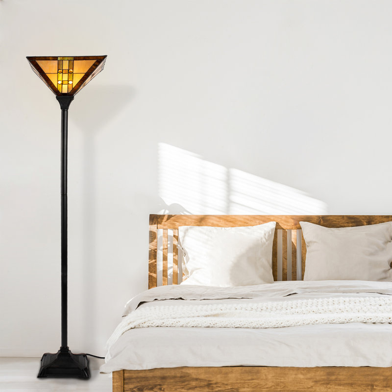 Millwood Pines Tiffany Style Floor Lamp – Mission Design Art Glass Torchiere Lighting LED Bulb Included- Vintage Look Handcrafted Accent Decor