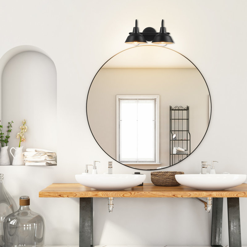3-Piece Matte Black Bathroom Set with 15.5" 2-Light Vanity Light