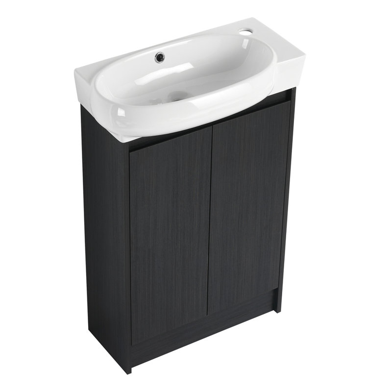 Meuble-lavabo autoportant de 23 po avec lavabo et portes à fermeture douce, Noir châtaignier