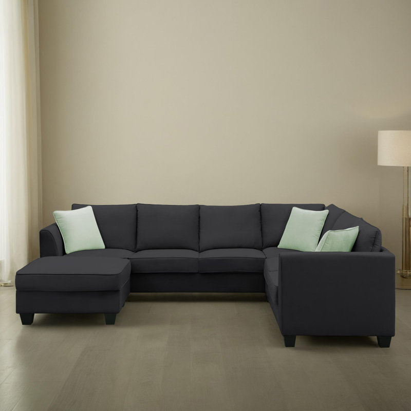 Canapé modulaire en U de 112 po de largeur, Mélange de polyester noir