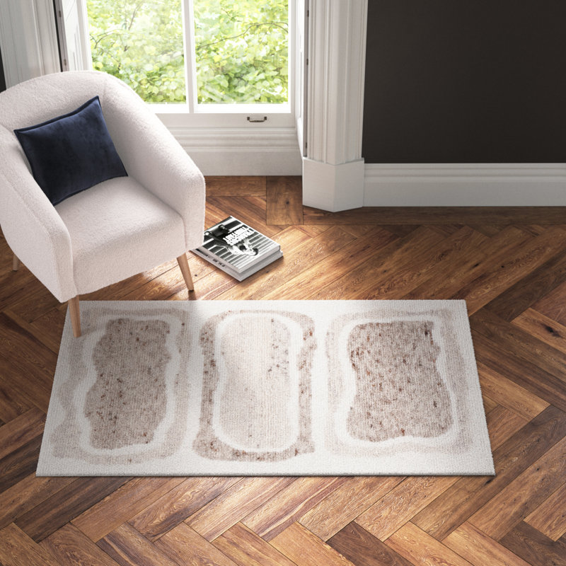 Serana Abstract Hand-Knotted Wool Area Rug in Ivory/Brown, Rectangle 3' x 5'
