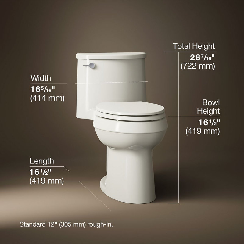 Adair 1.28 GPF Water Efficient Elongated One-Piece toilet (Seat Included), Biscuit, Left-Hand