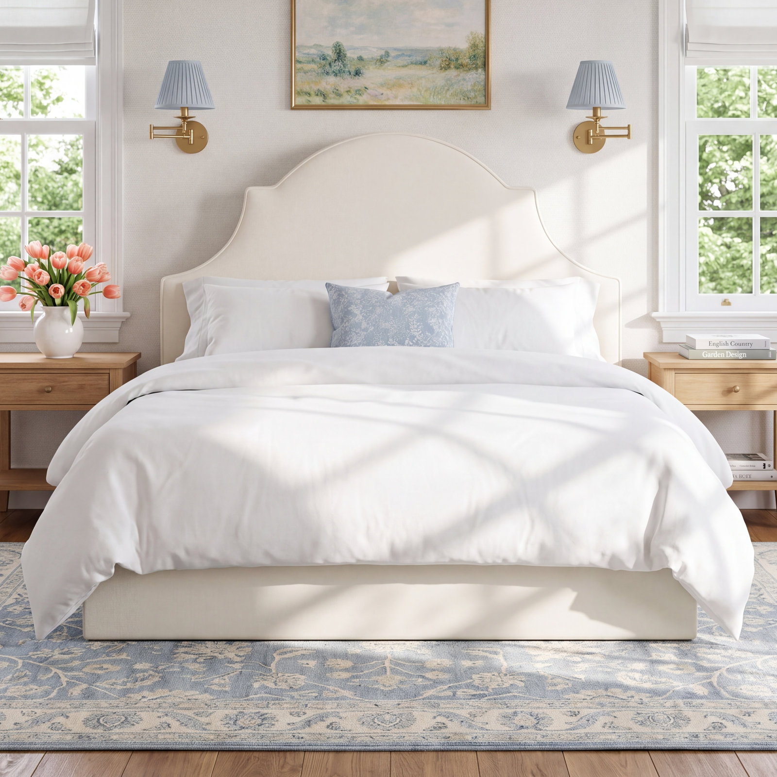 Hadley Arched Bed, King, Textured Linen White