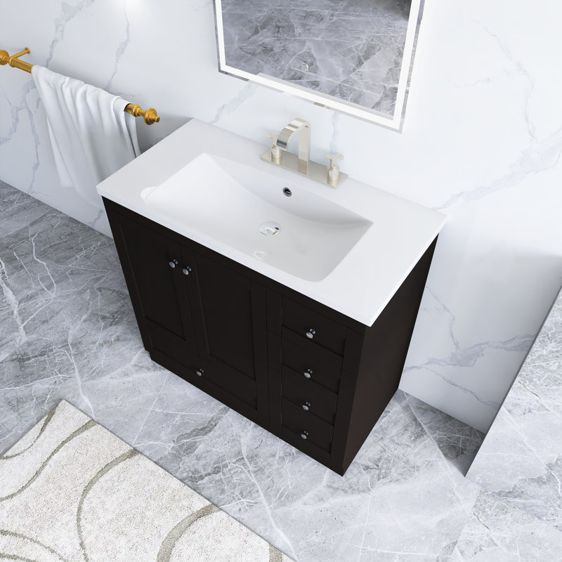 Meuble-lavabo sur pied 36 po avec lavabo en résine, Noir, noir, noir, noir