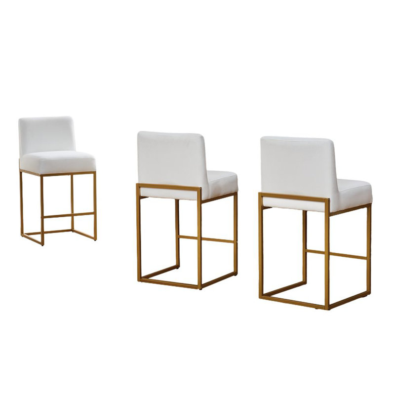 26" Counter Height Barstools Stools Set of 3, with Snow White Linen Fabric Matte Metal Base