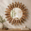 Miroir mural rustique en bois de 30 cm, style bohème effet soleil