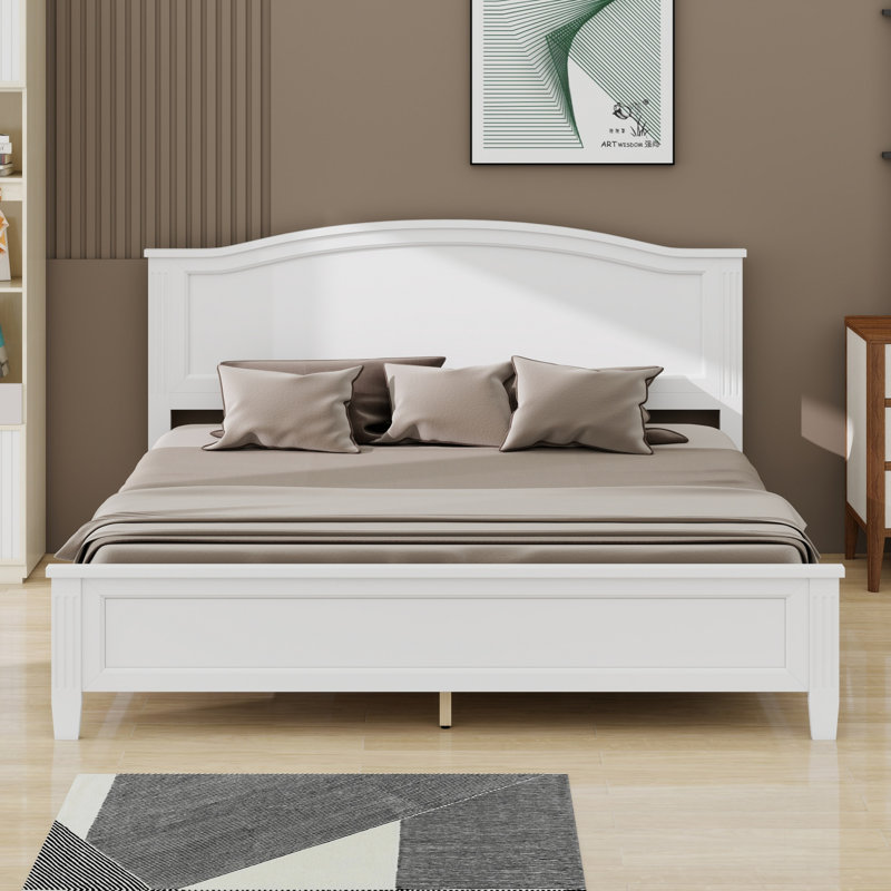 Lit plateforme avec tête de lit et pieds de lattes en bois robustes, White