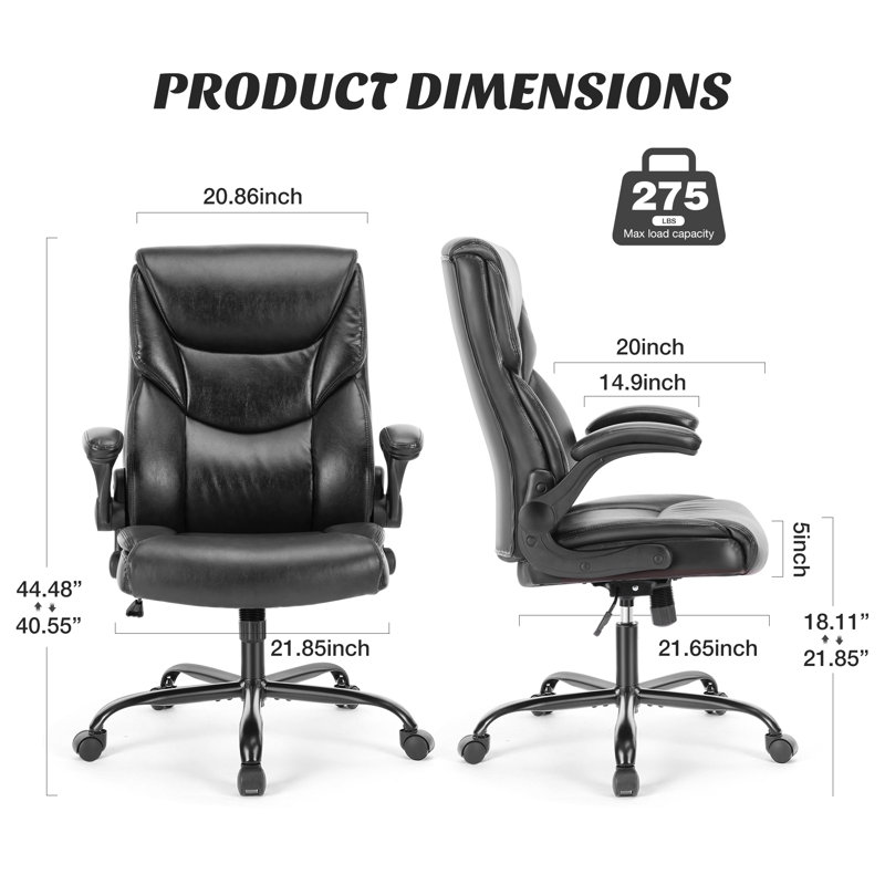Ovidia Executive Chair with Headrest, Black Faux Leather