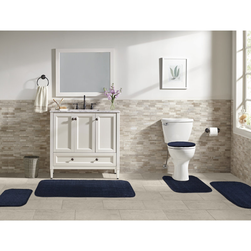 Kammer 5 Piece Washable Bathroom Rug Set - Cinder , Blue