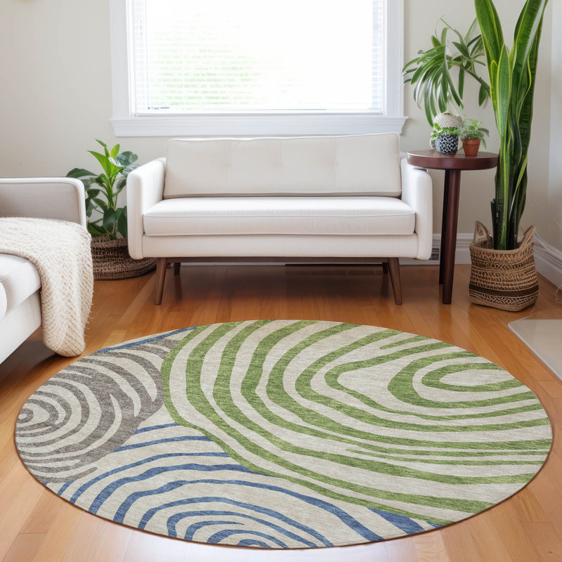 Tapis beige Prisco lavable à la machine de qualité supérieure, Rond 8 pi