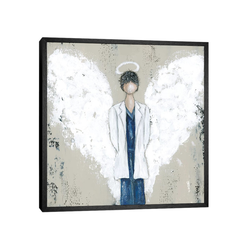 White Doctor Angel by Ashley Bradley - Print on Canvas, 66.04 cm H x 66.04 cm W, Black Framed