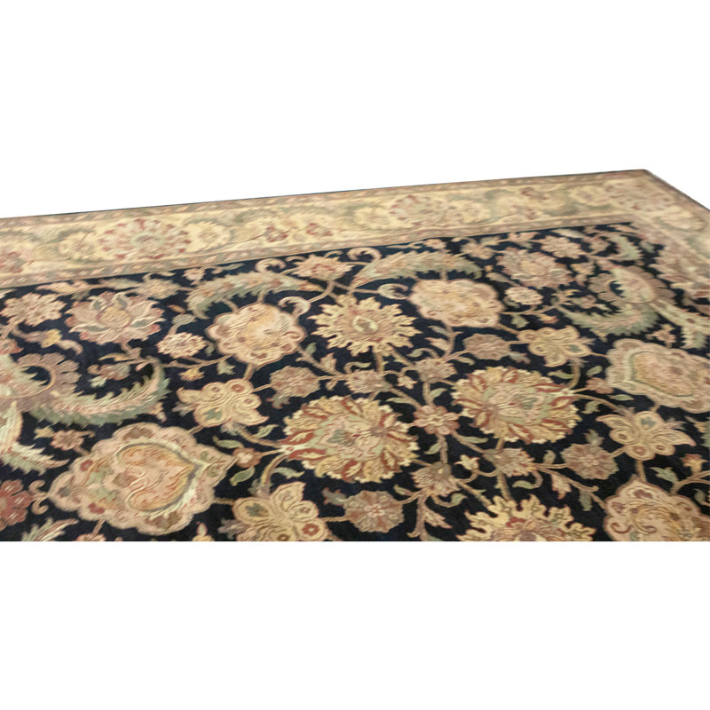 Hand Knotted Wool Area Rug in Black And Gold