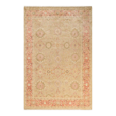 Tapis brun / vert noué à la main de conception unique 6 pi 1 po x 9 pi Sotiris