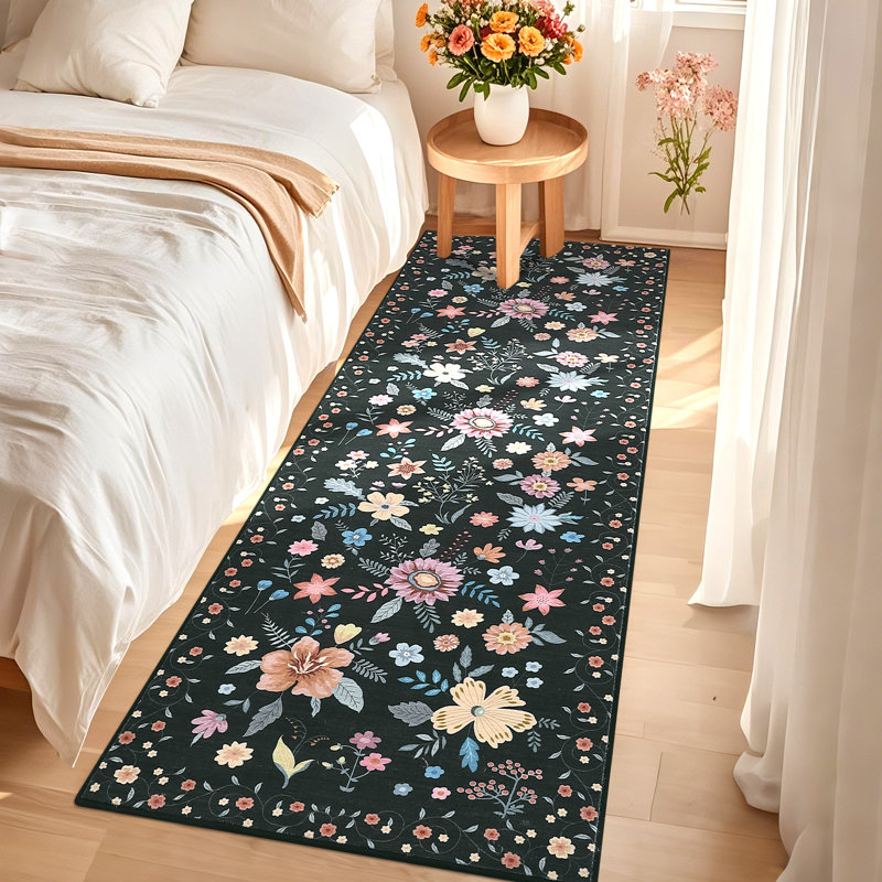 Floral Machine Washable Rug for Living Room Romantic Indoor Carpet for Home Decor Aesthetic Non-Slip Rug for Bedroom Dining Room Office Nursery Playroom Teen Dorm