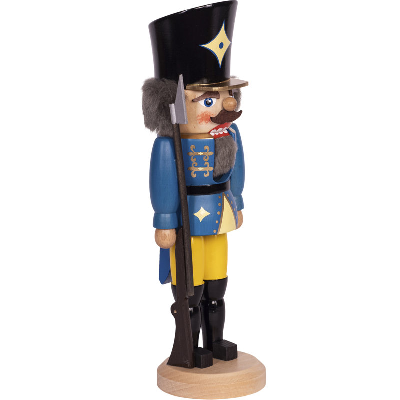 Soldier Nutcracker, 29cm H x 10cm W x 10cm D, Blue/Yellow