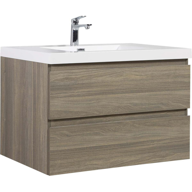 Meuble-lavabo simple avec plateau en résine 35,43 po Wilkish, Gris