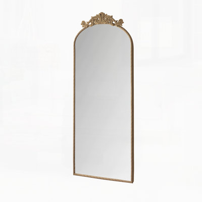 Miroir arqué 58 po x 24 po avec applique murale rétro sculptée sur le dessus, miroir mural suspendu, pour le salon, la chambre et le miroir rétro