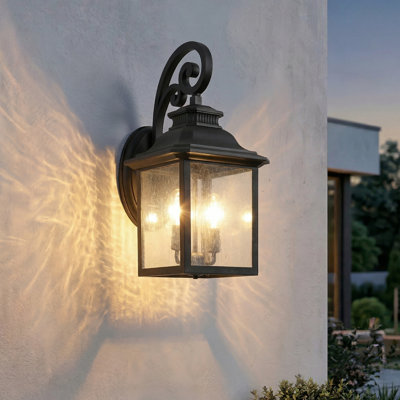 Paquet de 1 applique murale d'extérieur noire de 23 po de hauteur, applique murale avec abat-jour en verre bullé transparent, à l'épreuve des verrues, pour porche, cour et garage (ampoule non incluse)