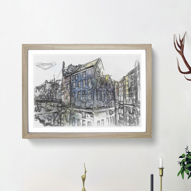 Reflections of Amsterdam in Abstract - Picture Frame Graphic Art Print, 48cm H x 65cm W x 2cm D, Oak Framed