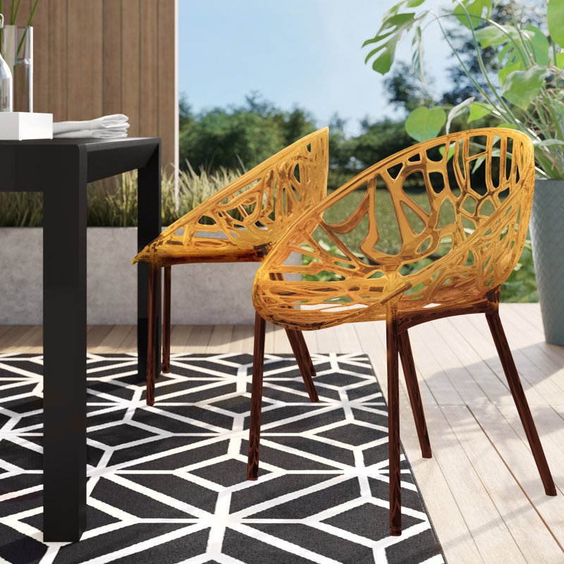 Metrocles Stacking Patio Dining Side Chair, Transparent Amber