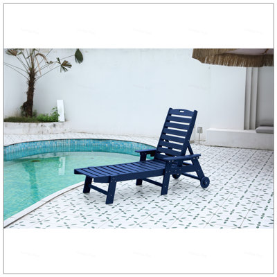 Durable Outdoor Chaise Lounge Chair With 5 Adjustable Positions, Wood Texture, Wheels, And Cup Holder For Poolside Relaxation
