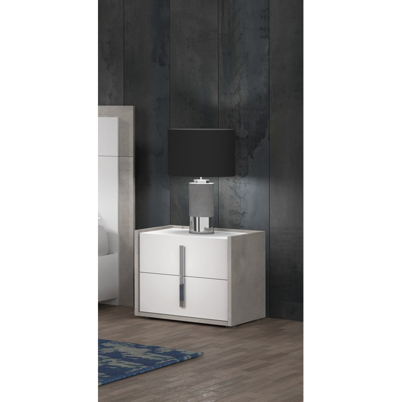 Table de chevet 2 tiroirs Nicos en ciment / blanc