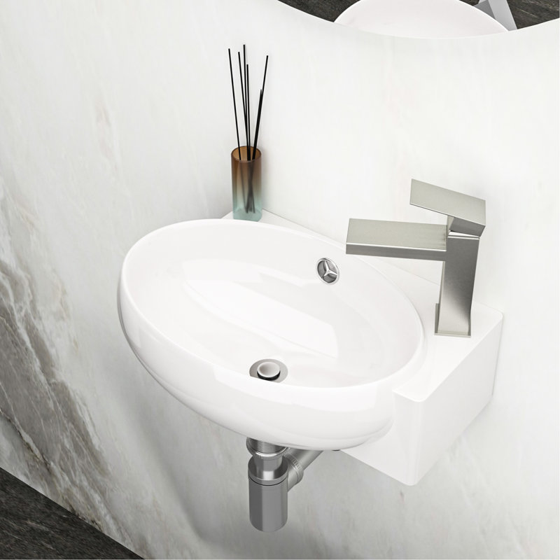 White Ceramic Bathroom Sink, 16.5L" X 11"W, Wall Mounted, To Stains And Discoloration 16X11 Inch Mount Ceramic, White, Low Water Absorption, Stylish Design