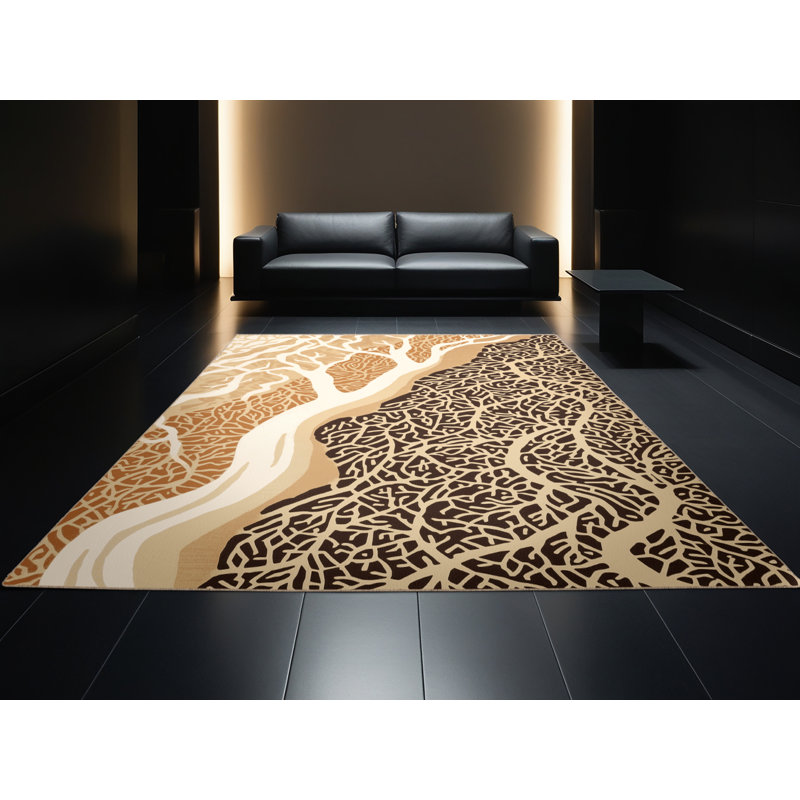 Tapis beige lavable à la machine Pegah, Carré 6 pi