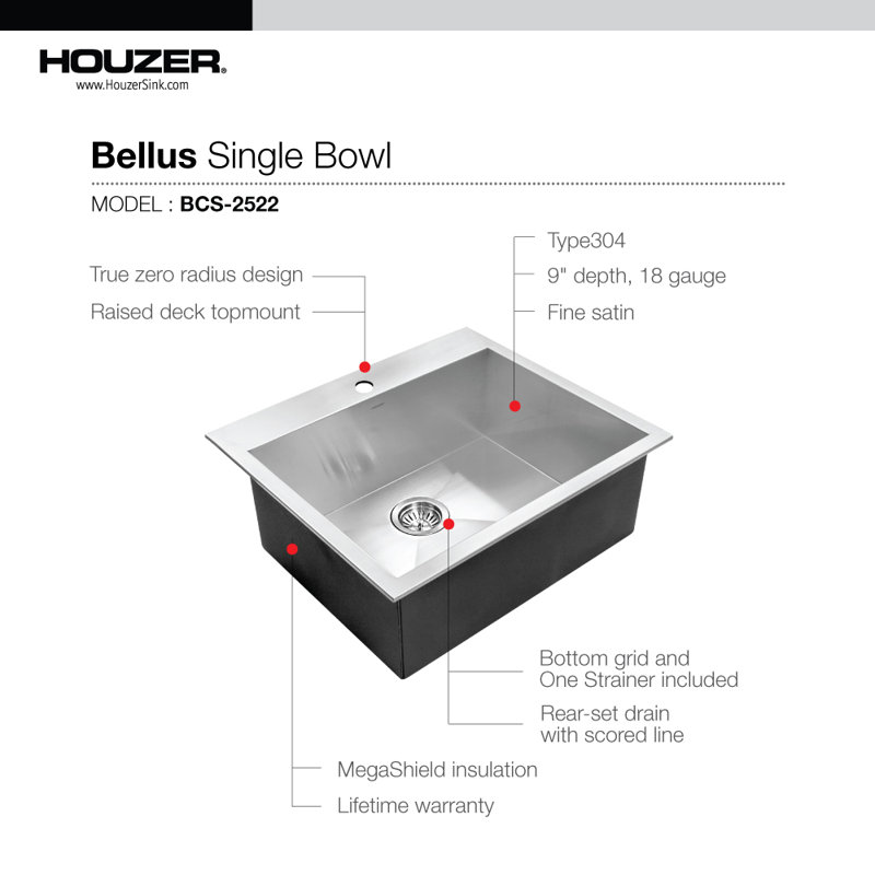 Bellus 25'' L Single Bowl Stainless Steel Kitchen Sink