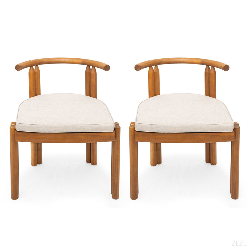 Chaise de salle à manger sans accoudoirs en bois d'acacia Cove, finition teck avec coussin, ensemble de 2