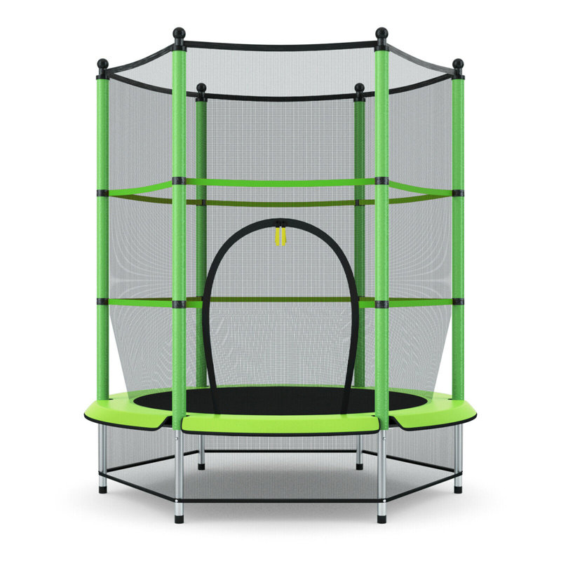 Trampoline de jardin hexagonal 55 po avec enceinte sécuritaire gymax, Vert