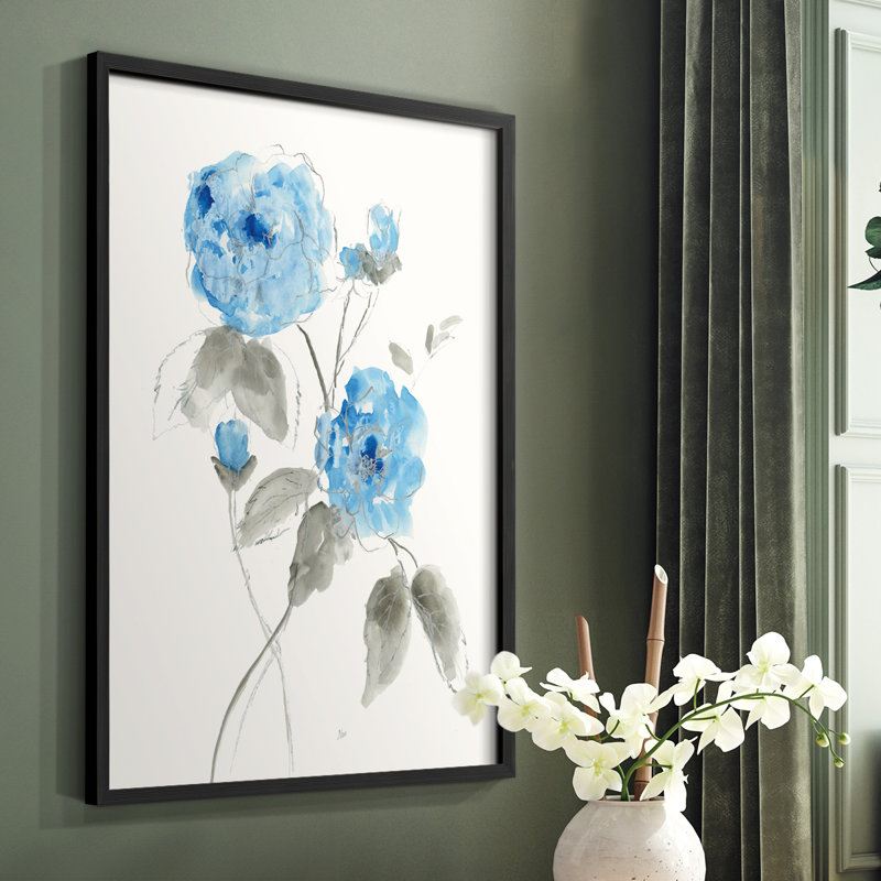 Reproduction encadrée «Sketchy Blue III» - bois massif, Noir, H 14 po x l 11 po