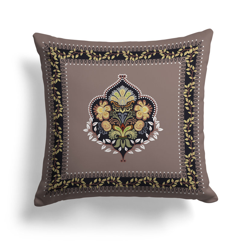Coussin Kashmir, H 16 po x l 16 po, Noir / mauve