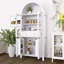 Grand garde-manger arqué cannelé avec tablettes réglables, rangement élégant avec tiroir caché et porte vitrée pour la cuisine et les espaces de vie-1005795999