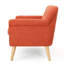 Confortable pour les soirées de détente, recouvert de tissu, roulé, pattes de bouleau au fini brun, l 50,28 po x P 29,4 po, H 32,11 po, revêtement en tissu orange, avec roulettes d'accoudoirs subtiles et brun